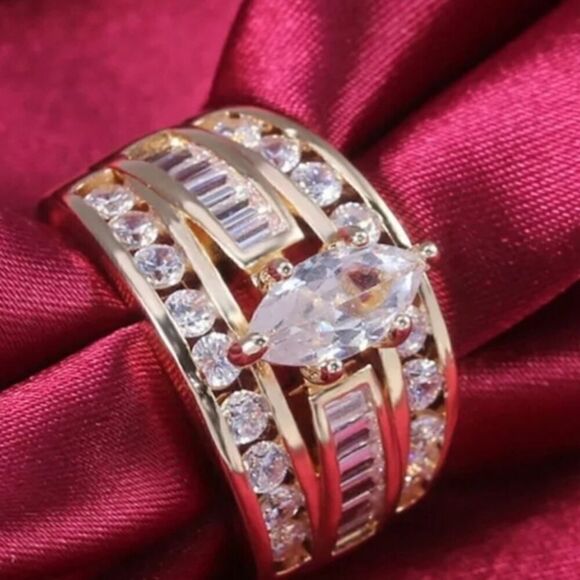 Triple-Row Cubic Zirconia Ring Size 9 - Picture 8 of 9